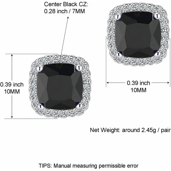 Women's Square Birthstone Cubic Zirconia Mall Dainty Black Elegant Earring - Picture 2 of 6